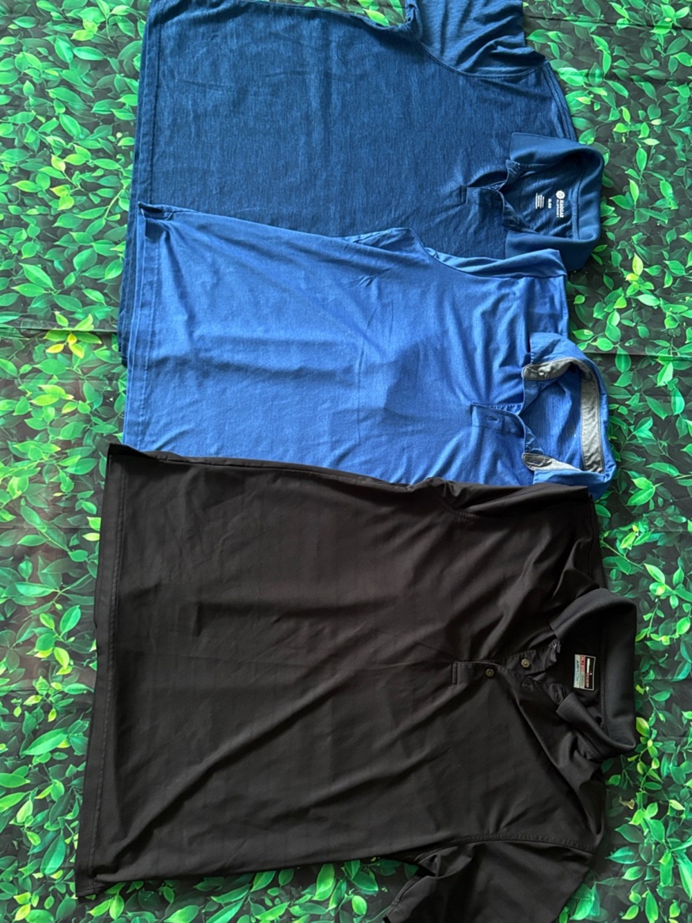 (1) Haggar Men's Polo (1) Blue Polo (1) Black Polo